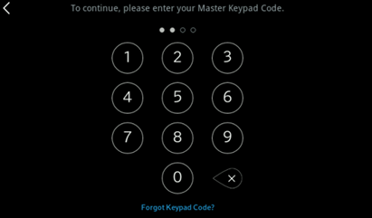 Image of the touchscreenMaster Keypad Code screen