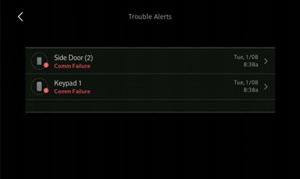 Image of Trouble Alert screen