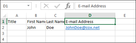 csv file format for email addresses sample