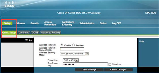 Image of Cisco Setup Tab