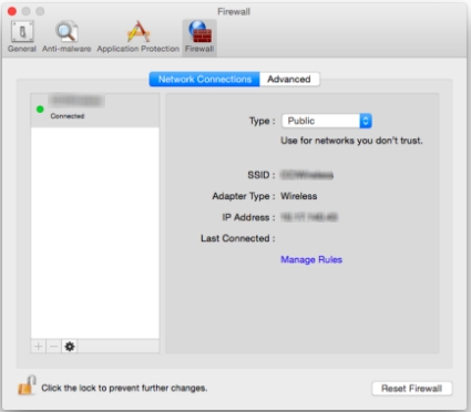 Mac Network Connections options within Firewall feature