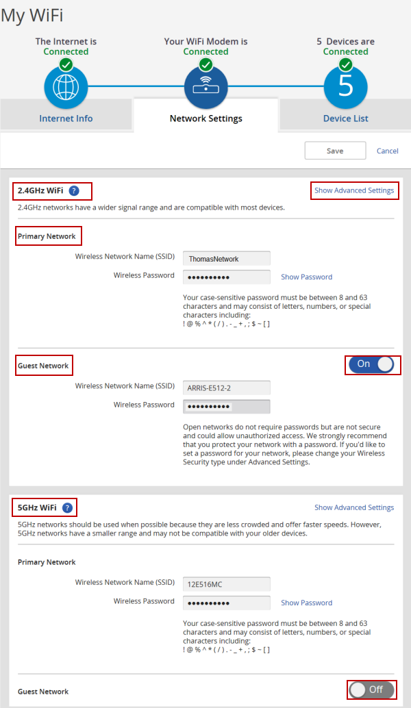 image of the Network Settings 