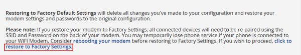 image of the Restore Factory Settings link