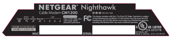 Image of Netgear CM1100 MAC Label
