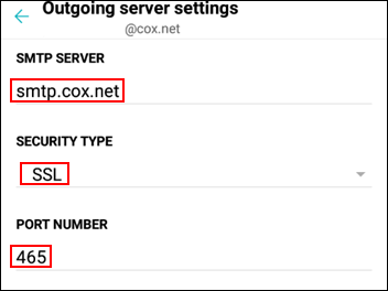 image of the outgoing server settings section being updated