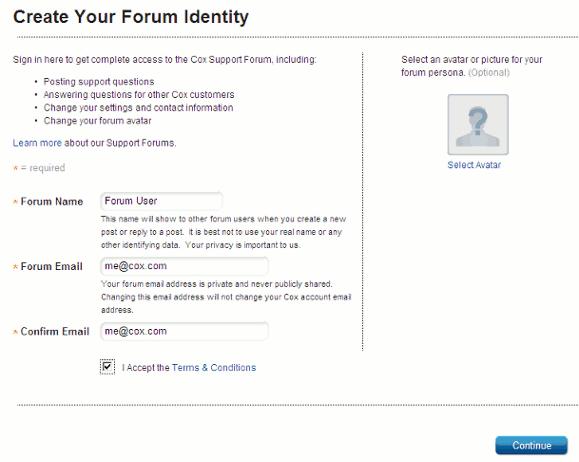 Create Your Forum Identity window