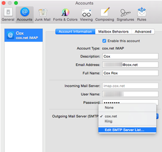 Restoring Cox Email Settings In Mail For Mac