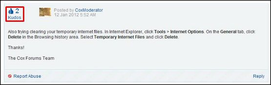 Forum post, highlighting kudos