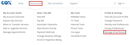 manage email boxes link