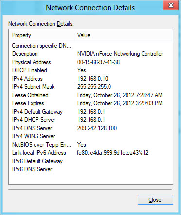 image of network connection details window