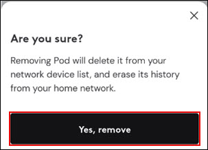 Imagen de la pantalla "Are you sure?" con la opción "Yes, remove" recuadrada