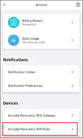 image of Device section, Activate Panoramic Wifi Pods