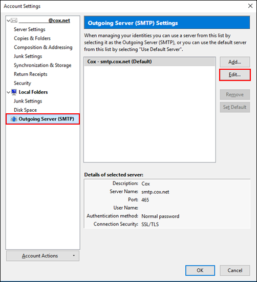 image of the account settings window with selections highlighted