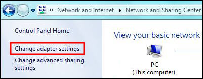 highlights Change adapter settings option