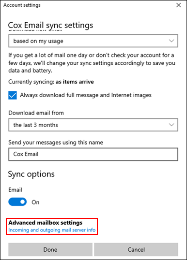 image of clicking advanced mailbox settings