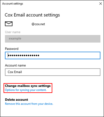 image of clicking change mailbox sync settings