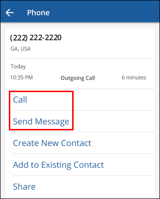Cox Connect app, highlighting Call and Send Message options.