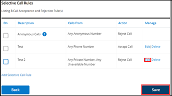 example image of edit of selective call rules