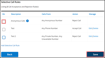 example image of add selective call rule