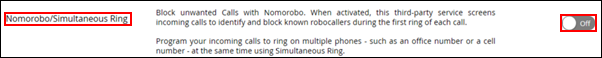 Imagen del botón de selección Nomorobo/Simultaneous Ring