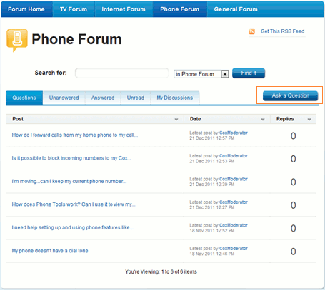 Image of Forum page highlighting Ask a Question