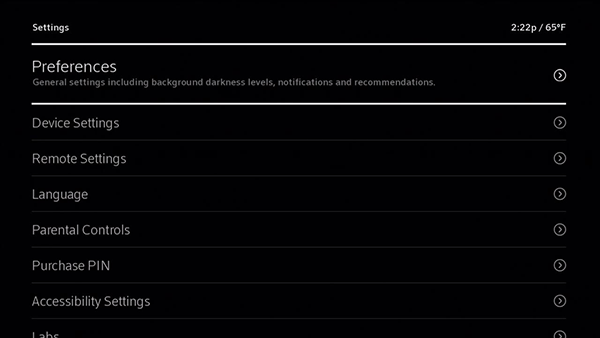 contour 2 preferences menu