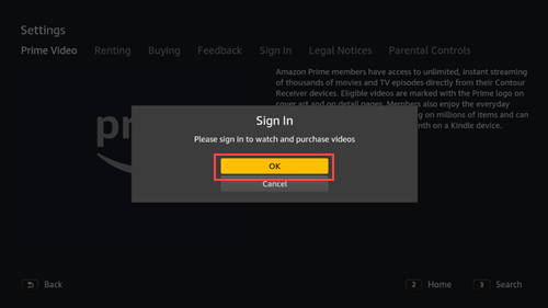 Image of Sign In screen pop-up