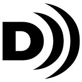 the video descriptive logo is a capital D with several curved lines in front